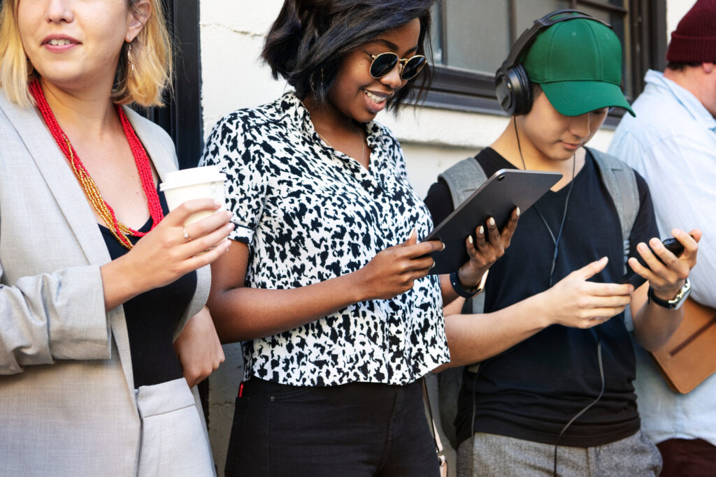 Business people using digital devices
