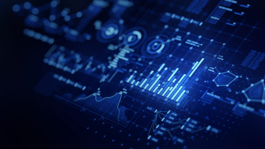 Financial data document graph chart report statistic marketing research development planning management strategy analysis accounting. Financial business technology hologram concept. 3d rendering.