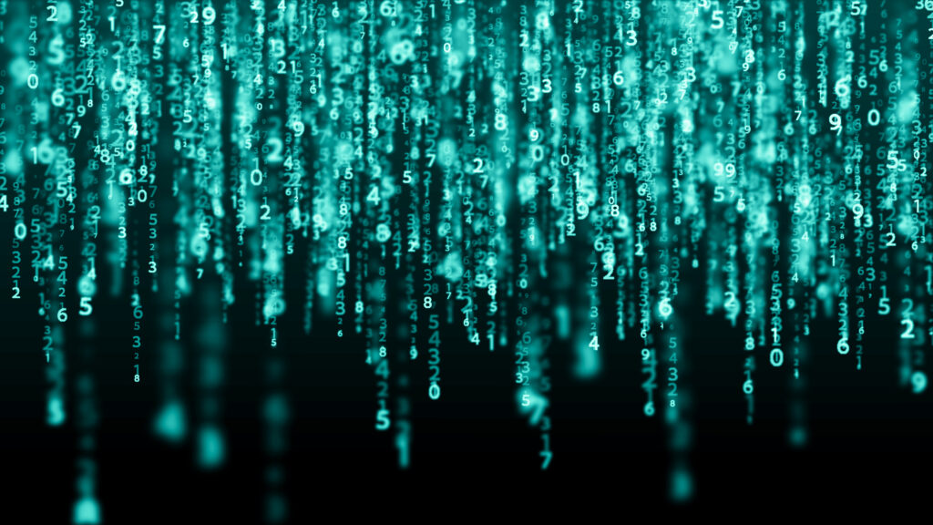 Data technology background. Big data visualization. Flow of data. Information code. Background in a matrix style. 4k rendering.