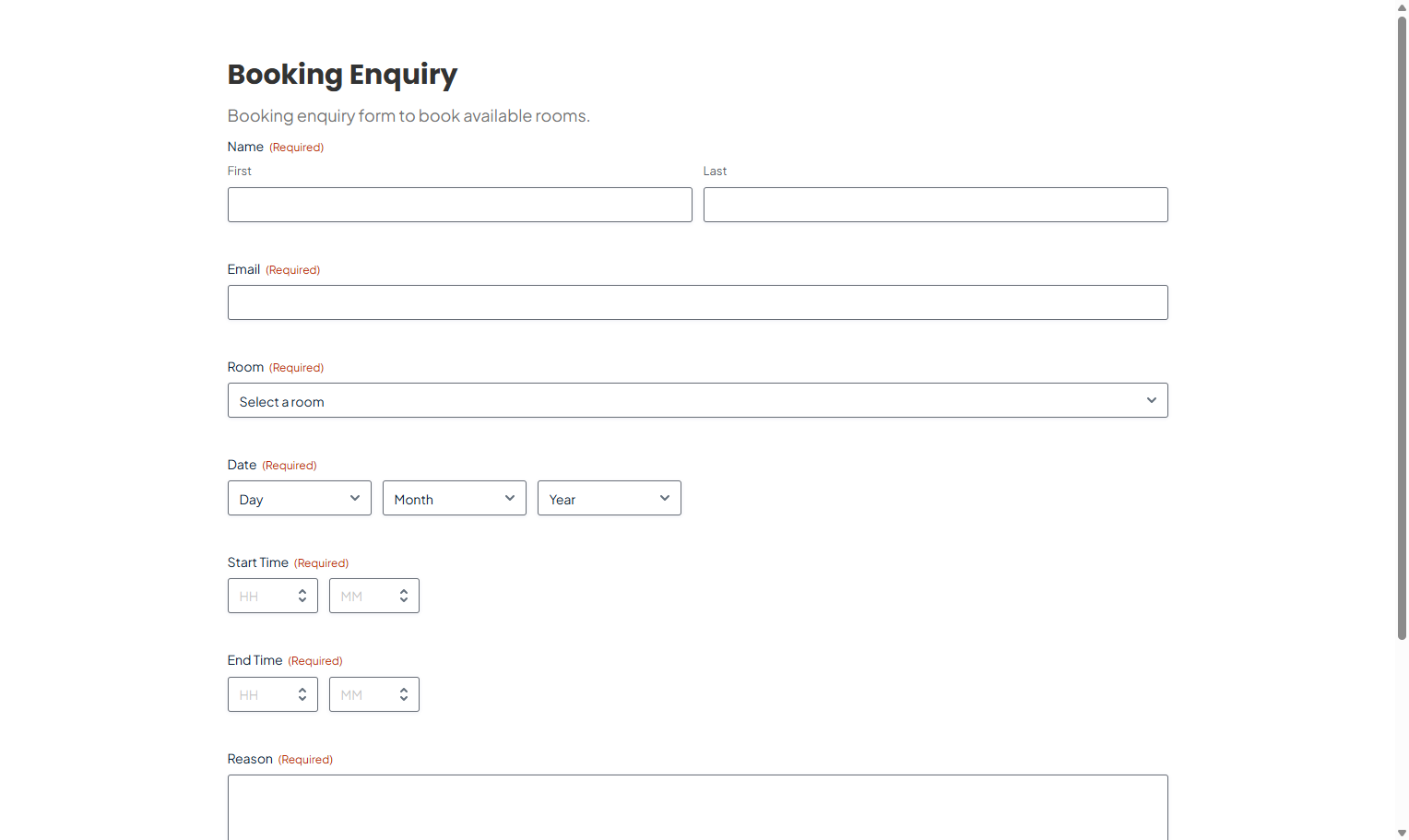 smash room booking form